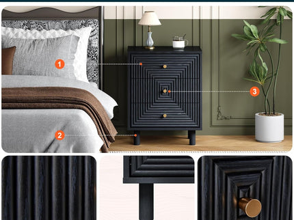 3 Drawer Nightstand - Black - Wood