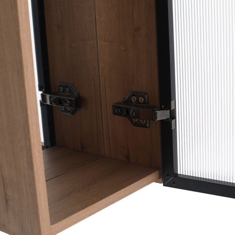 10" Bathroom Wall Mirror Cabinet With Door, Adjustable Shelf - Imitative Oak
