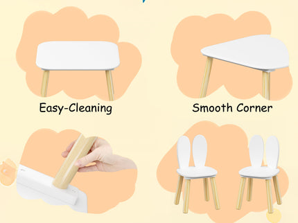 Rabbit Themed Table And 2 Chairs Set - White