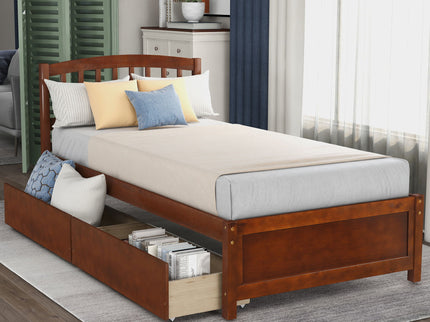 Platform Storage Bed Wood Bed Frame With Two Drawers And Headboard
