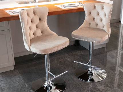 Swivel Barstools Adjusatble Seat Height From 25-33", Modern Upholstered Base Bar Stools With Backs Comfortable Tufted For Home Pub And Kitchen Island (Set of 2)
