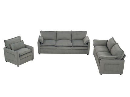 Modern Sofa Set With Double Layer Cushion And Side Storage Pockets
