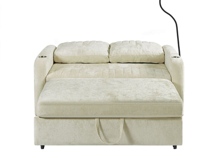 Modern Loveseat Pull Out Sofa Bed With Adjustable Backrest, Two Cup Holders, A Phone Holder, Three Charging Ports And Side Storage Pockets For Living Room