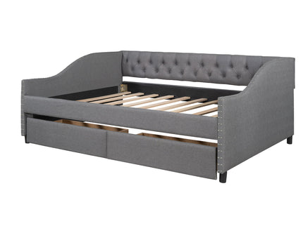 Upholstered Daybed With Two Drawers, Wood Slat Support