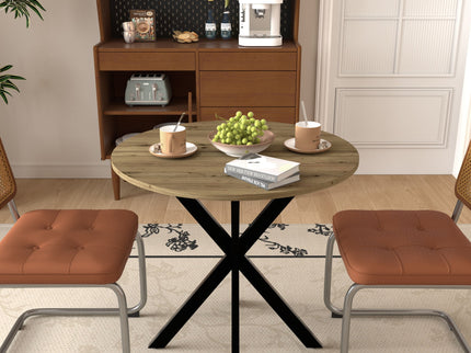 Round Dining Table For 2 - 4 People, Compact Kitchen Or Dining Room - Rustic Brown