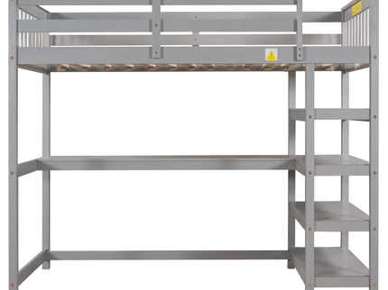 Loft Bed With Storage Shelves And Under Bed Desk