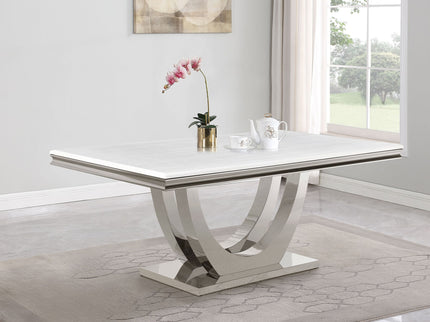 Allessandra - Rectangular U-Shaped Base Dining Table - White / Silver