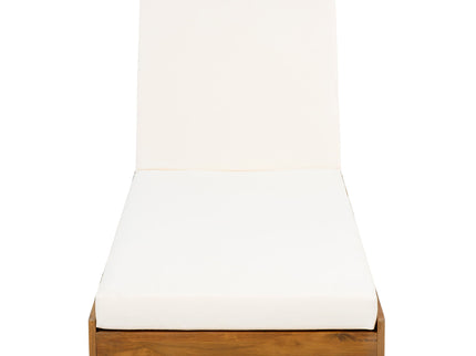 Premium Acacia Wood Lounge Chaise Set With Water Resistant Cushions, Adjustable Recline - Cream / Teak