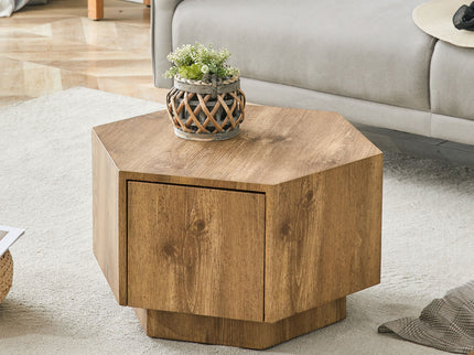 Hexagonal Coffee Table With Drawers - Wood