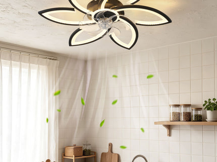30" Flower 6 Speed Ceiling Fan With Remote Controlled LED Lights, Low Profile Flush Mount Fan