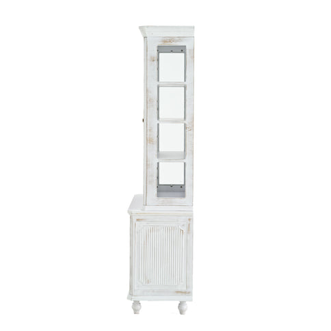 Vintage Display Cabinet With Double Glass Doors, Traditional Style Hutch For Home Or Workspace Washed - White Washed