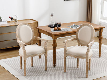 French Vintage Upholstered Fabric Dining Armchair (Set of 2)