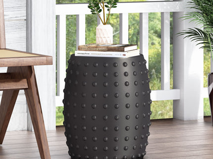 Outdoor End Table With Outstanding Studded Design - Matte Black