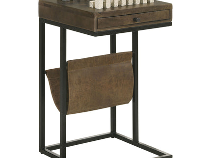 Checkmate - 1 Drawer Side Table With Carved Chess Board - Brown
