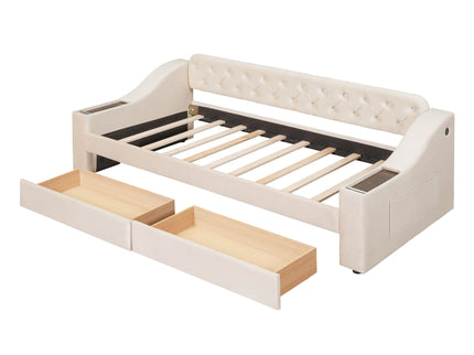 Upholstered Daybed With Storage Armrests And USB Port