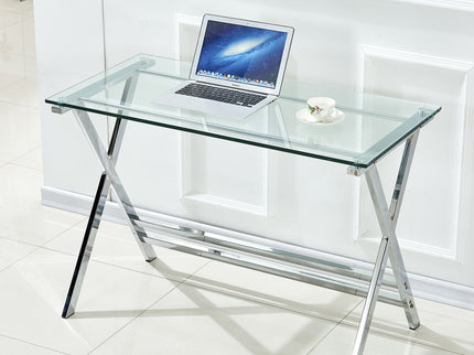Transparent Glass Computer Desk With Rounded Edges, Tempered Glass Laptop Table - Clear