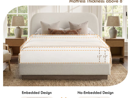 Linton - Queen Size Upholstered Platform Bed - Cream White / Light Grey / Camel Oak