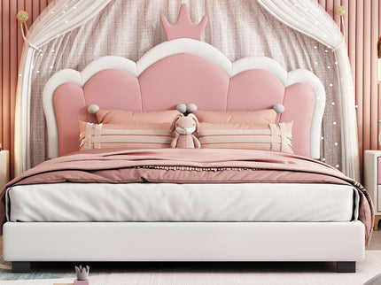 Upholstered Princess Platform Bed With Crown Headboard