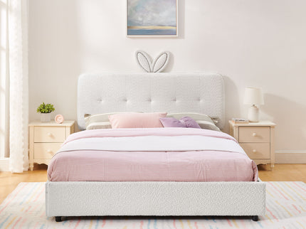 Upholstered Bed With Oversized Rabbit Ear Headboard, LED Lights & 4 Storage Drawers