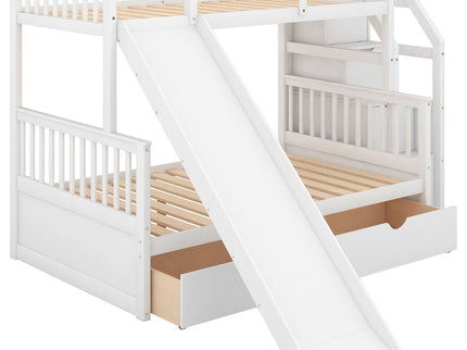 Bunk Bed With Storage Staircase, Slide, Desk, Drawers, And Shelves