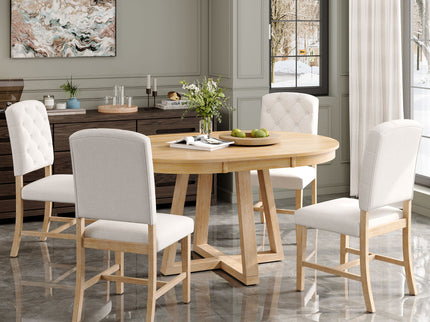 Dining Set With Leaf Round Table And 4 Upholstered Chairs