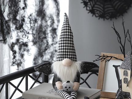 Sitting Gnome With Wings & Plaid Hat, For Halloween Decor