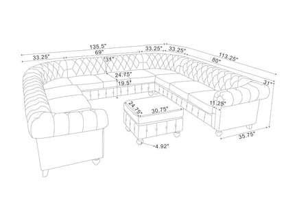 Chesterfield Vintage Style U - Shape Sectional