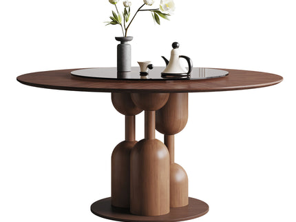 Round Dining Table With Lazy Susan For Living Room - Walnut