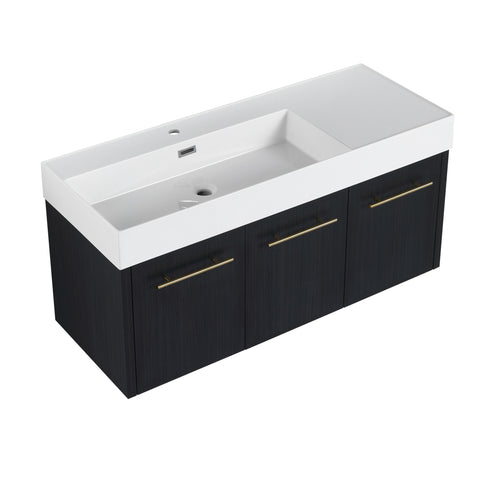 Contemporary 48" Wall Mounted Bathroom Vanity With Resin Sink And Soft Closing Doors And Line - Black Chestnut