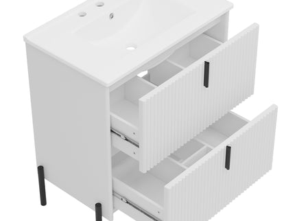 Fluted Bathroom Vanity With Ceramic Sink, Freestanding Design