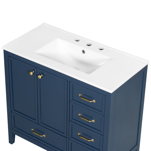 Elegant Vintage Bathroom Vanity With Sink And Soft Closing Door, 4 Drawers Of Different Sizes Frame
