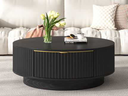 Farmhouse Round Coffee Table With Storage Drawer