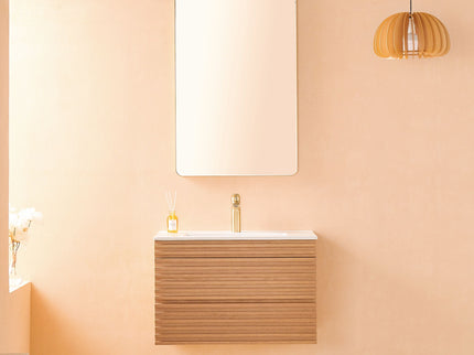 Wall Mounted & Floating Single Vanity With Ceramic Sink - Natural Walnut