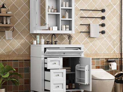 Bathroom Vanity With Medicine Cabinet, Royal Mirror Cabinet, Modern Bathroom Storage Cabinet With 2 Soft Closing Doors And 4 Drawers