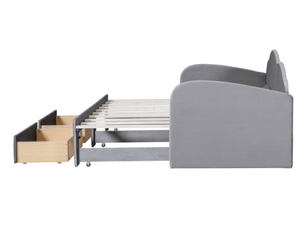 Upholstered Daybed With Cloud-Shaped Backrest, Trundle & 2 Drawers And USB Ports