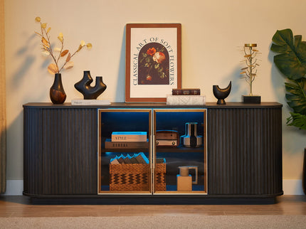 Modern 64" Wavy TV Cabinet With LED Lights - Black