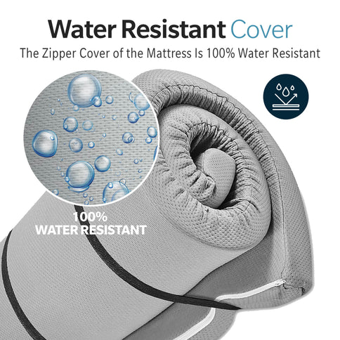 Memory Foam Camping Mattress With Water Resistant Zipper Cover - Gray