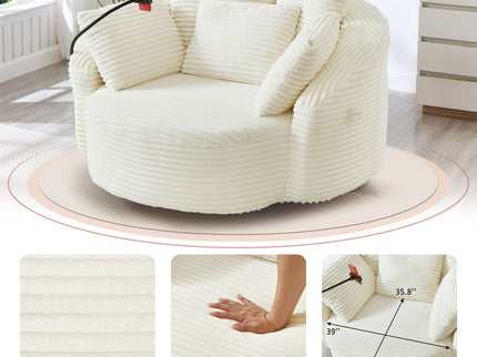 Swivel Accent Barrel Chair With Adjustable Phone Holder, 5 Pillows For Living Room