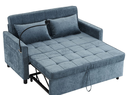 Pull-Out Sleeper Sofa With Reversible Backrest Cushion, Side Pockets, 2 USB Ports And A Phone Holder For Living Room