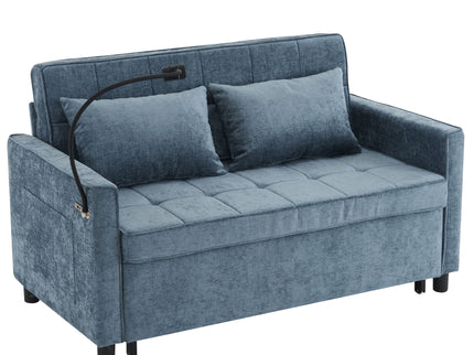 Pull-Out Sleeper Sofa With Reversible Backrest Cushion, Side Pockets, 2 USB Ports And A Phone Holder For Living Room