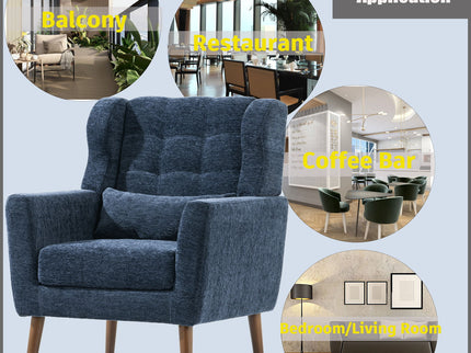 Modern Accent Chair, Arm Chairs For Living Room, Upholstered Mordern Armchair, Comfy Soft Padded Lounge Chair In Small Space, Bedroom, With Pillow, Solid Wood Leg