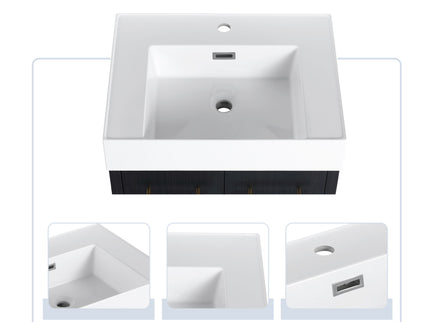 Modern Wall Mounted Bathroom Vanity With Resin Sink And Storage Rack
