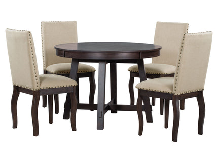Round Extendable Dining Table Set With 4 Upholstered Chairs