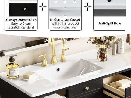 Retro Bathroom Vanity With Sink, Storage Cabinet, Freestanding With 2 Drawers & Soft-Closing Doors