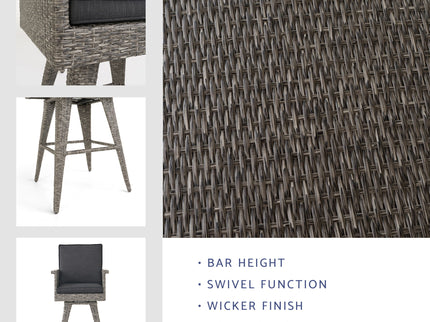 Outdoor Rattan Swivel Barstool With Water Resistant Cushion - Mixed Black / Dark Gray