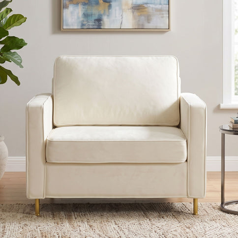 Accent Chair Upholstered Single Sofa With Square Arms, Sewn Pillow Back For Living Room