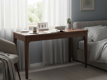 Desk With Drawers, Smooth Edge Design - Walnut