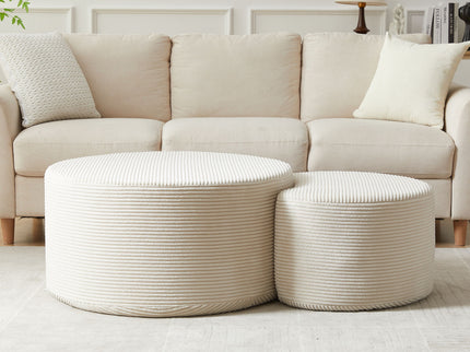 Modern Upholstered Round Coffee Table For Living Room (Set of 2)