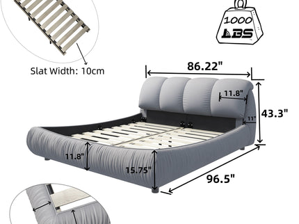 Luxury Upholstered Platform Bed With Oversized Padded Backrest And Solid Wood Frame