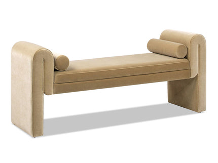 Mason - Arched Arm Bench With Bolster Pillows - Camel Brown Beige